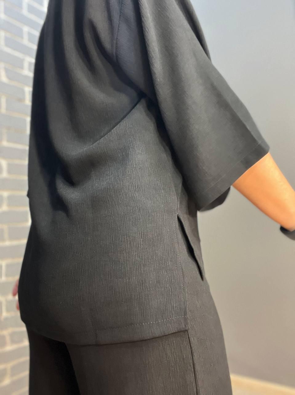 Костюм женский CLEW 1005-0712 жатка рубашка короткий рукав и брюки палаццо M Черный (2003) - фото 3