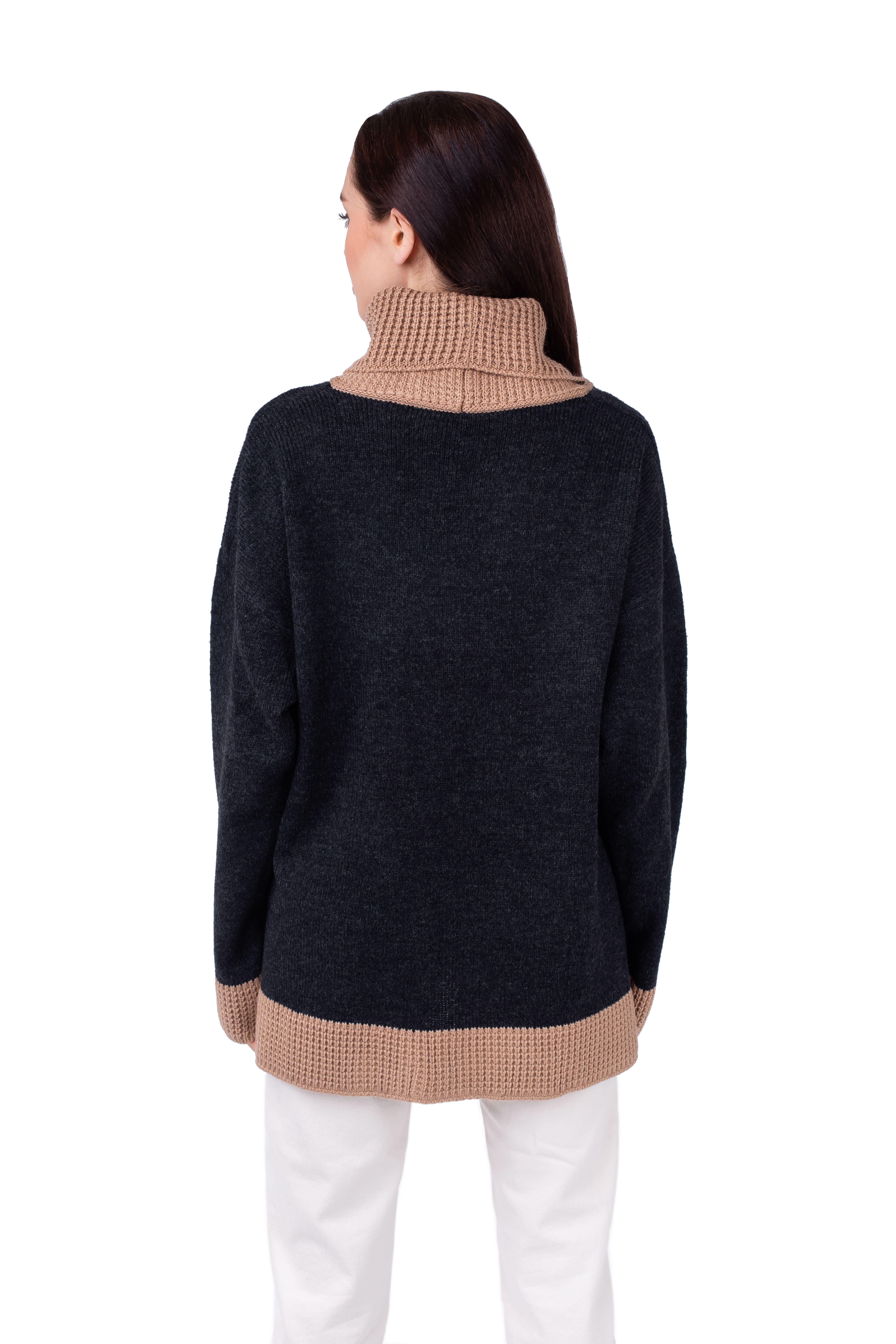 Свитер женский Bakhur свободного кроя oversize S-L Антрацит/Верблюжий (3221) - фото 4