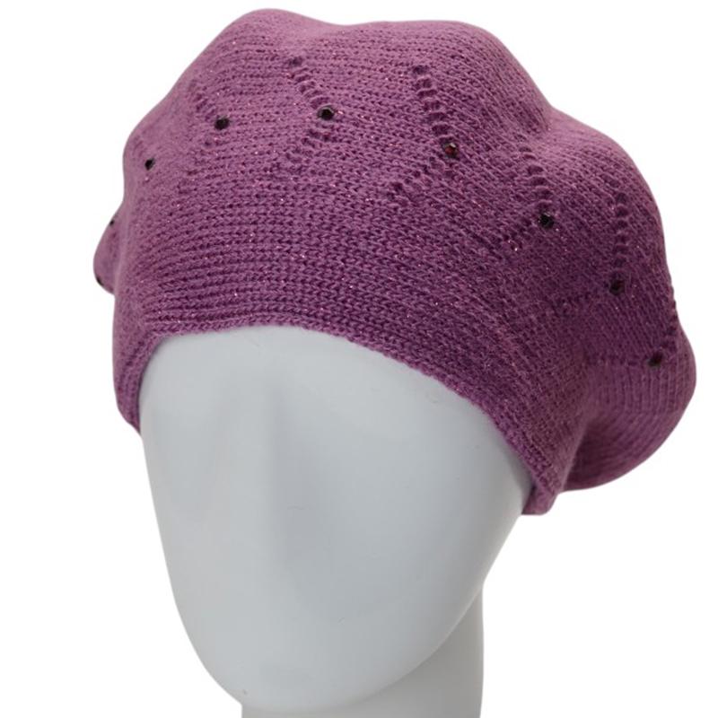 Берет женский Lirus БЕАТРИС с люрексовой нитью двойной с узором и стразами one size Сиреневый (280713) - фото 1 Берет женский Lirus БЕАТРИС с люрексовой нитью двойной с узором и стразами one size Сиреневый (280713) - фото 1