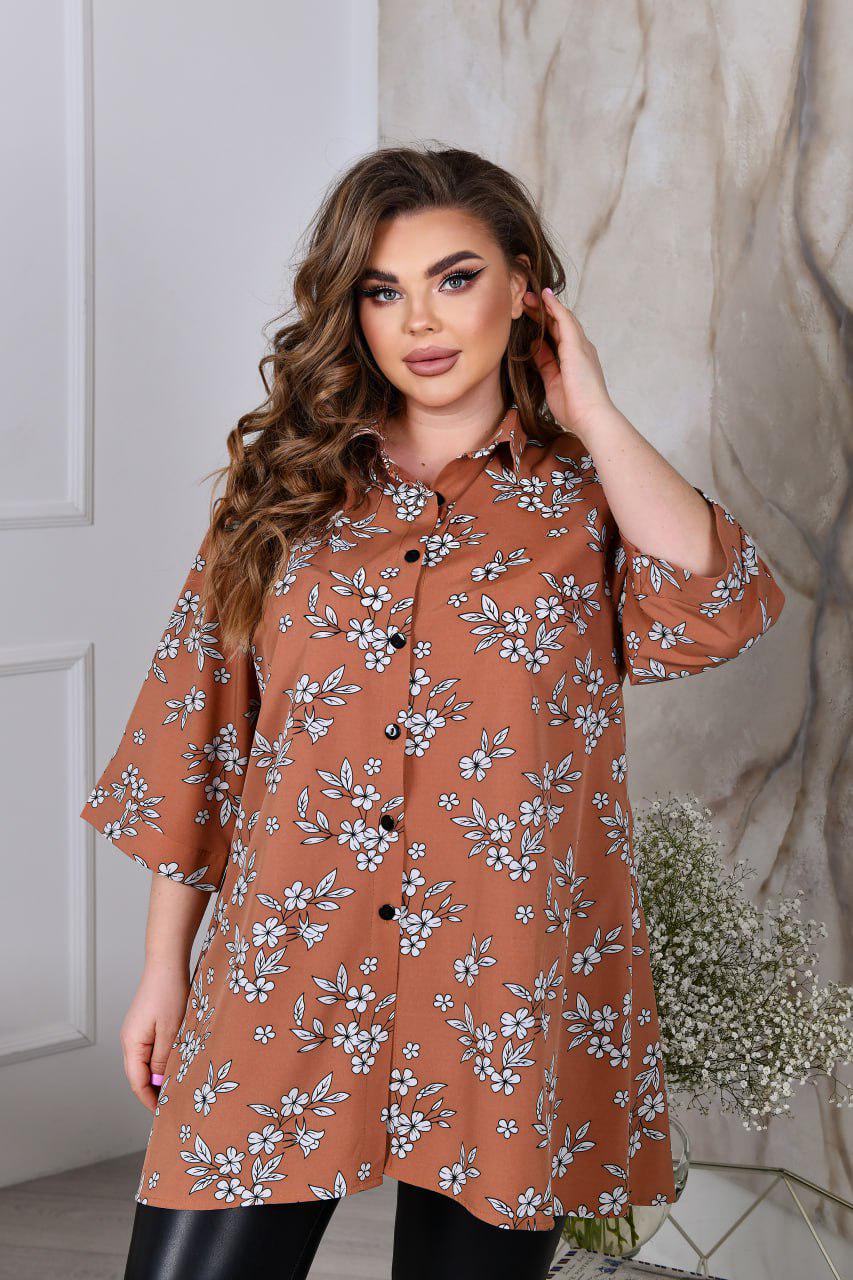 Блузка свободного фасона р. 60-62 Коричневый (3627) - фото 3