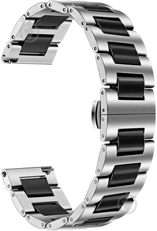 Браслет BeWatch для Mobvoi TicWatch Pro 3 | Huawei Watch GT 2 46mm | GT 2 Pro Ремешок 22 мм сталь-керамика Серебристо Черный (1026411)