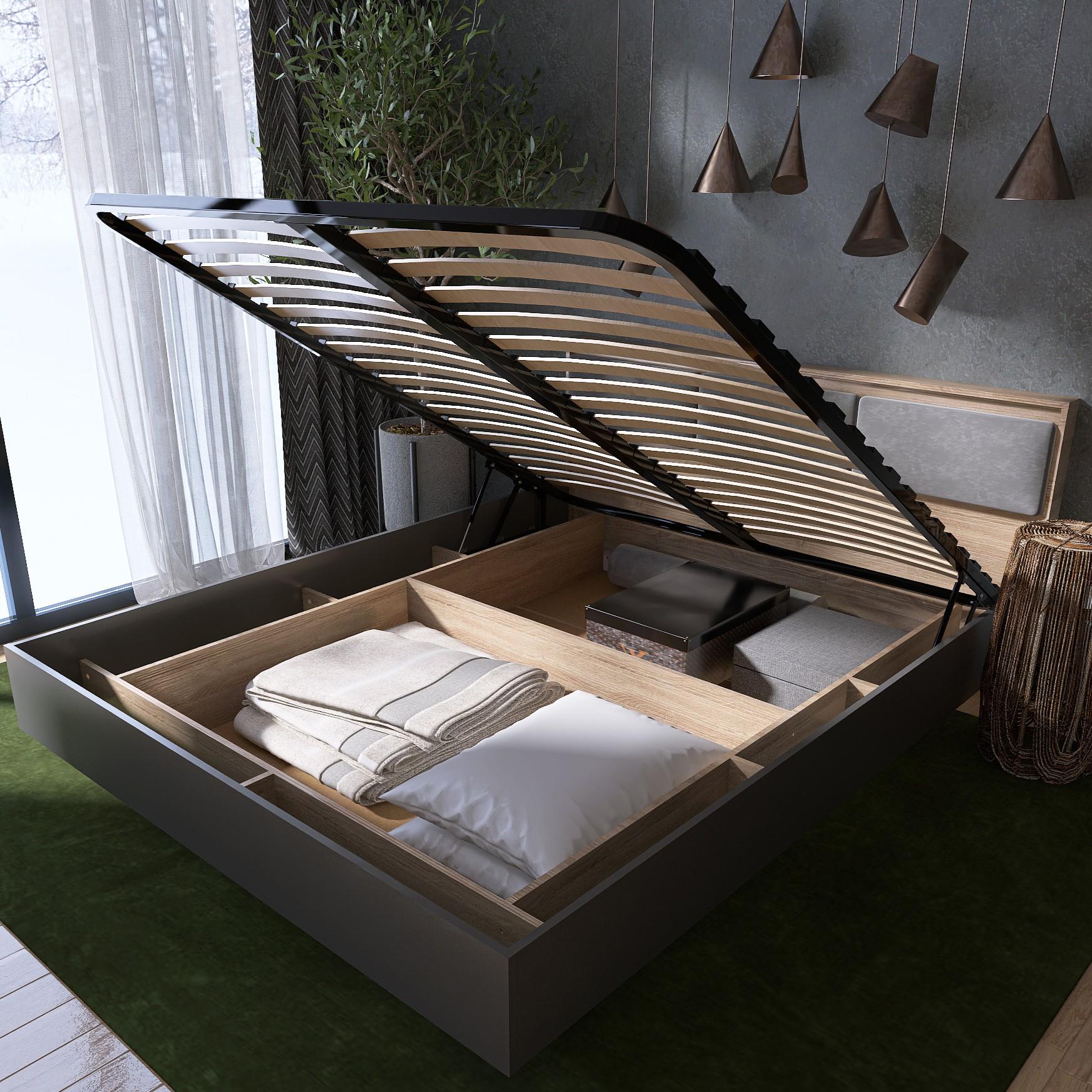 Кровать двуспальная Everest Сити 1600 с подъемным механизмом и ламельным основанием Сонома/Графит (11496) - фото 2 Кровать двуспальная Everest Сити 1600 с подъемным механизмом и ламельным основанием Сонома/Графит (11496) - фото 2