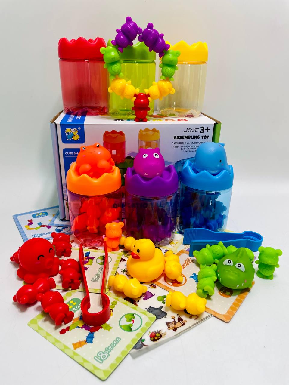 Игра логическая сортер конструктор 98 элементов 6 контейнеров фигурки животных карты с задачами пластиковые и щипцы Игра логическая сортер конструктор 98 элементов 6 контейнеров фигурки животных карты с задачами пластиковые и щипцы