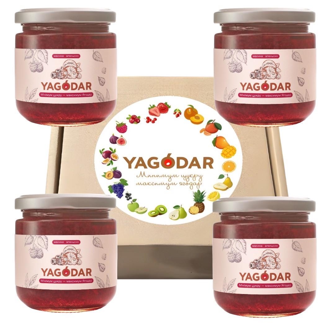 Набор джемов YAGODAR малина-апельсин с низким содержанием сахара 4 шт.