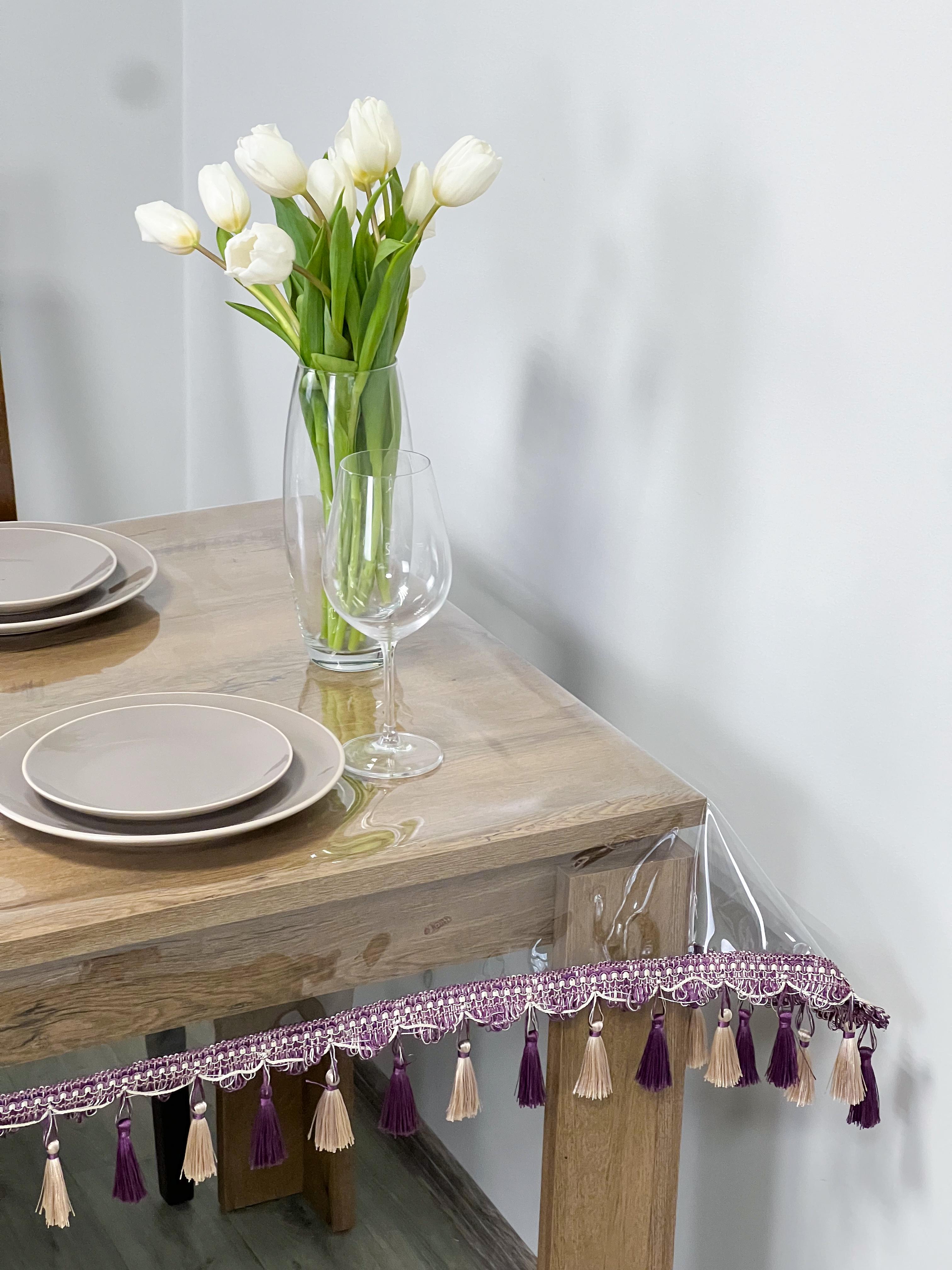 Скатертина силіконова з бахромою 160x160 см Фіолетово-молочний (506-28)