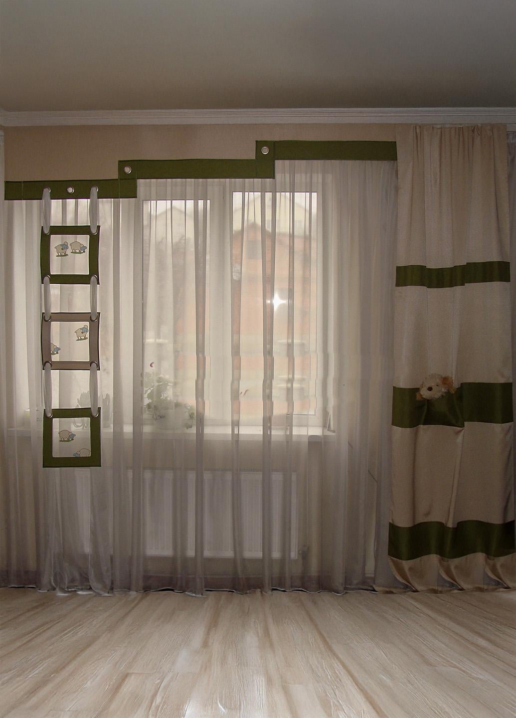 Ламбрекен жесткий с шторой Firanka Веселые картинки Барашки 250 см Салатовый с молочным (50ж)