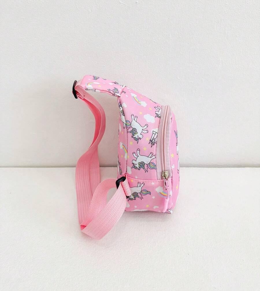 Сумка-бананка для девочек Единорог через плечо с регулируемым ремешком одно отделение на молнии 22х13х6 см Розовый (D-0162) - фото 4