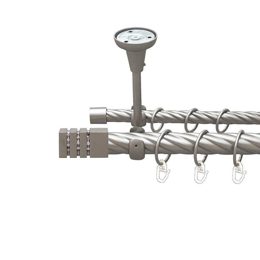 Карниз Orvit Ацтека металевий дворядний відкритий до стелі скручена труба кільце металеве 25/16 мм 300 см Сатин (00-00024065)