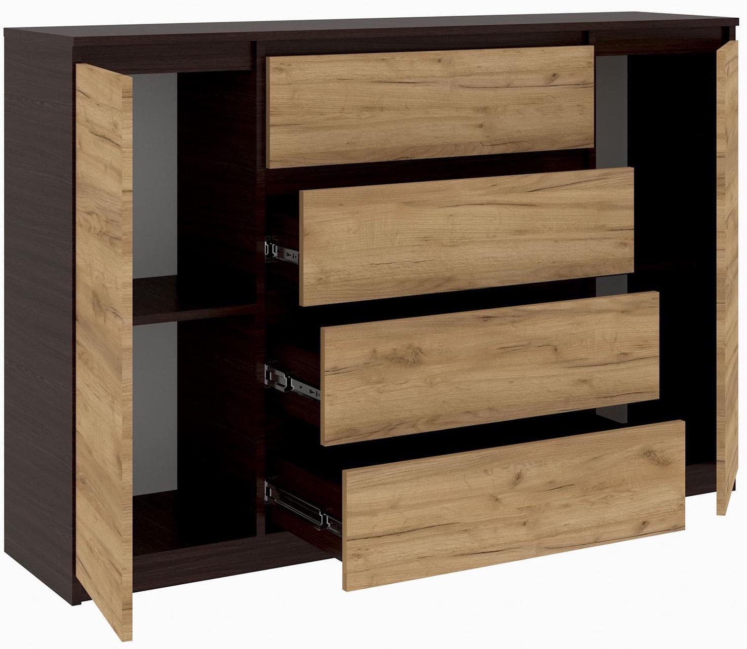 Комод для одежды Мастер Форм Брайт ДСП без ручек 1392х376х950 мм Венге магия/Дуб крафт золотой (200921)