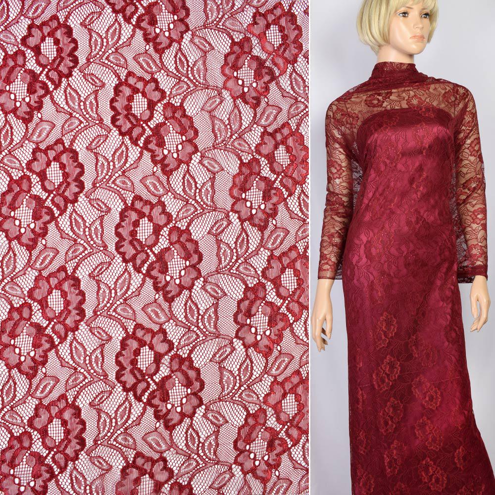 Тканина мереживне полотно стрейч квіти на сітці ширина 150 см Червоний (11135.067) - фото 2 Тканина мереживне полотно стрейч квіти на сітці ширина 150 см Червоний (11135.067) - фото 2