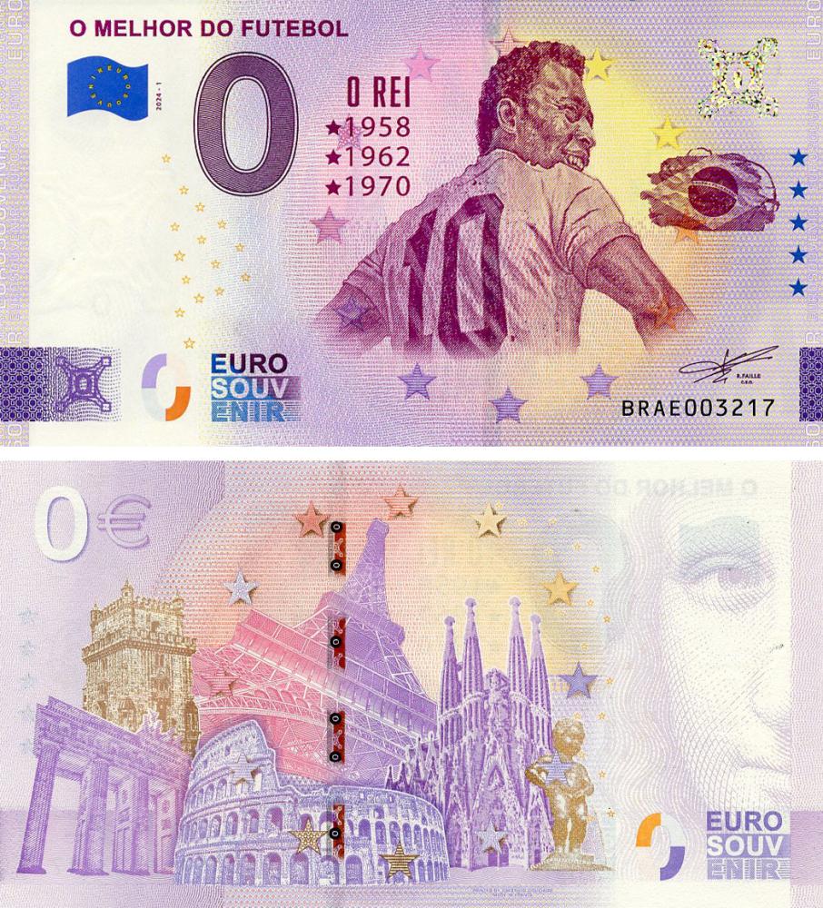 Коллекционная банкнота Бразилия 0 ЕВРО 2024 UNC Футбол-футболист Пеле (Б21018)