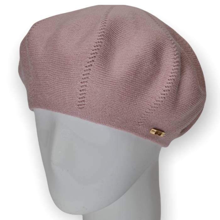 Берет женский Lirus Алиса из шерсти двойной тонкой вязки Розово-пудровый