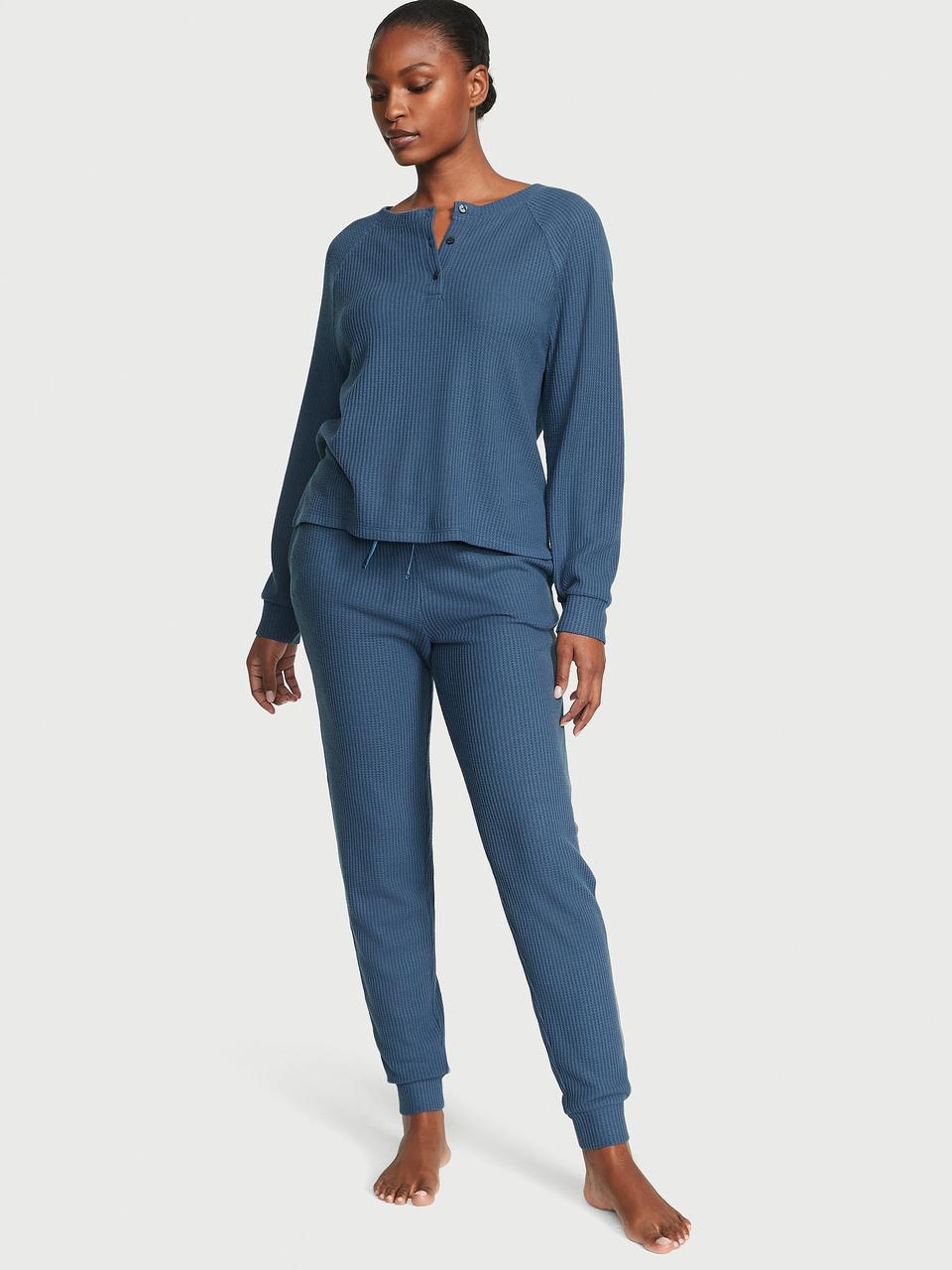 Пижама Victoria's Secret Wide Waffle Henley Jogger Set M Синий (2176841494)