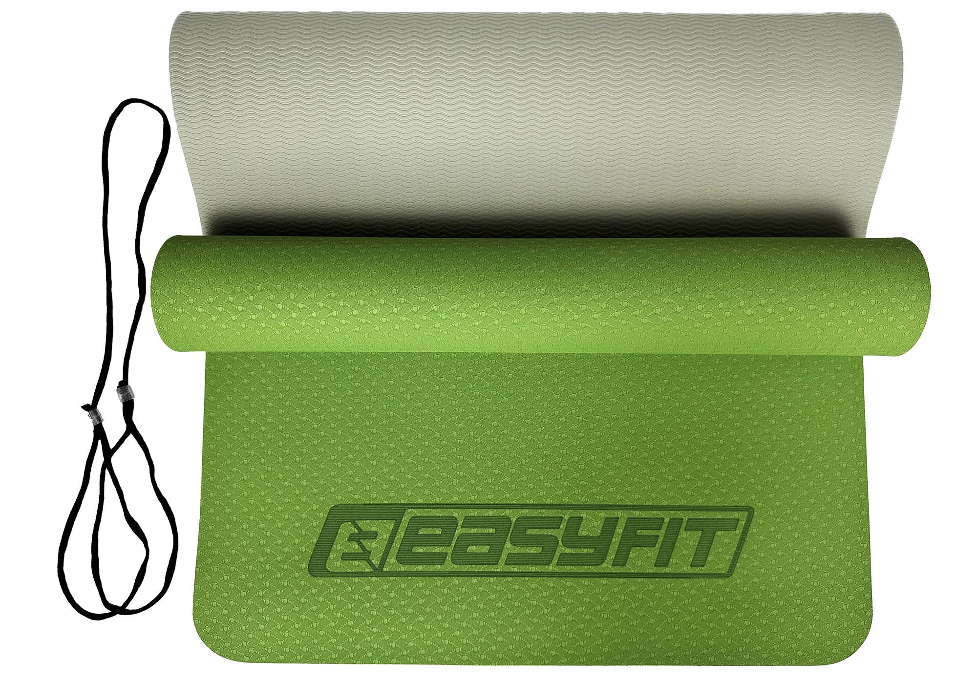 Килимок для йоги EasyFit TPE+TC 183х61 см двошаровий Зелений/Сірий - фото 2 Килимок для йоги EasyFit TPE+TC 183х61 см двошаровий Зелений/Сірий - фото 2