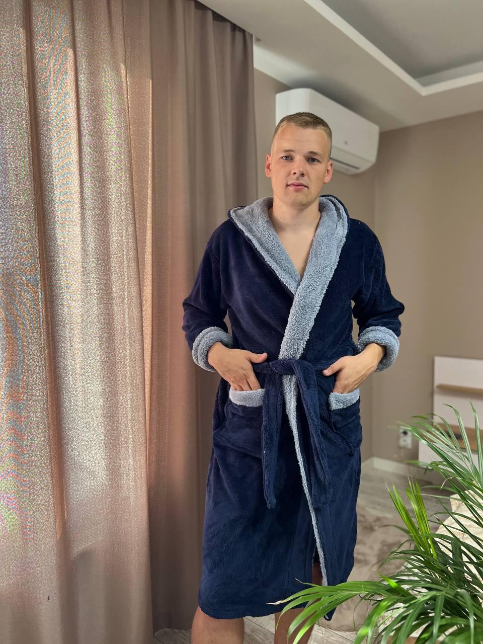 Халат мужской махровый XXXL Синий (22936583) - фото 4 Халат мужской махровый XXXL Синий (22936583) - фото 4