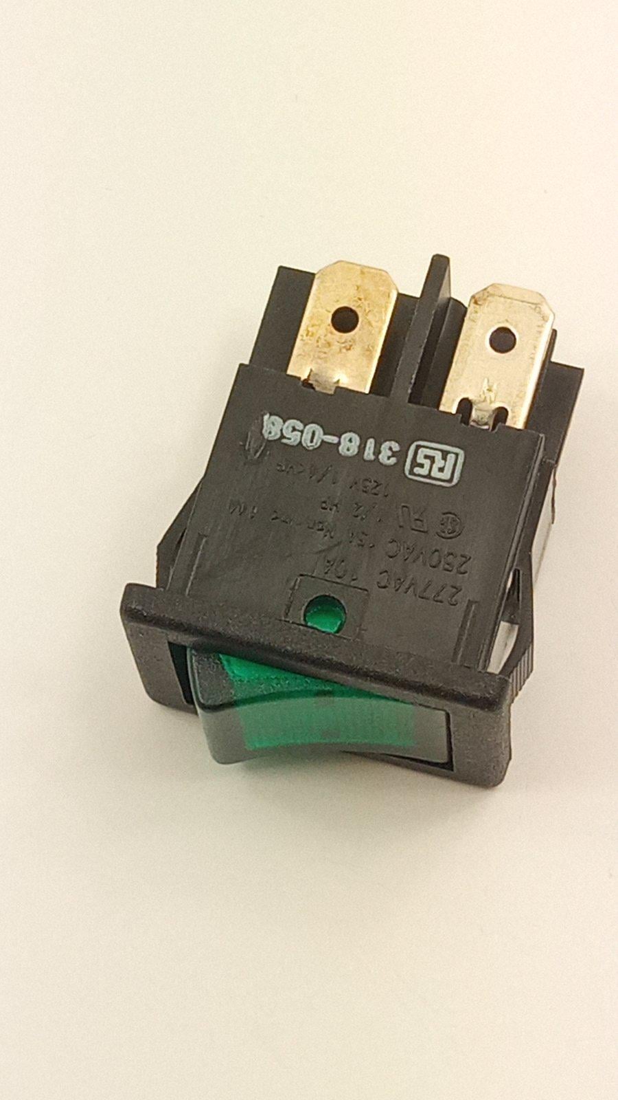 Переключатель клавишный H8553VBNAB 318-058 4pin 10A/250VAC/ON-OFF с подсветкой Зеленый (25318)