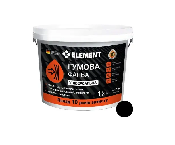 Краска резиновая универсальная Element база А 1,2 кг Черный (2594858348)