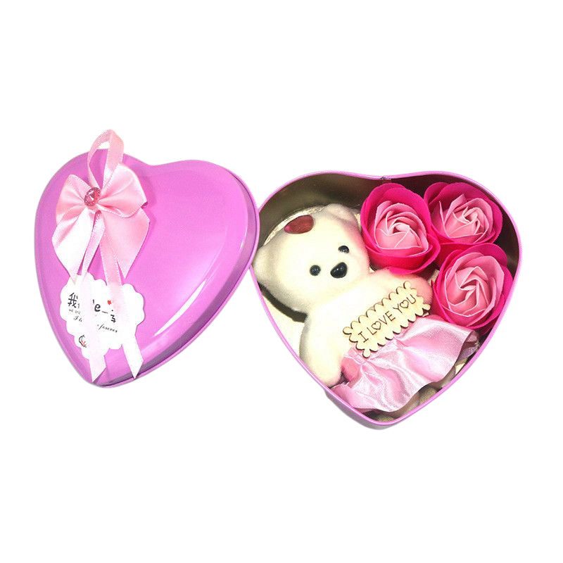 Подарочный набор мило из роз Love you 3 розы с мыльными лепестками и мишка в коробочке Розовый (2321918763)