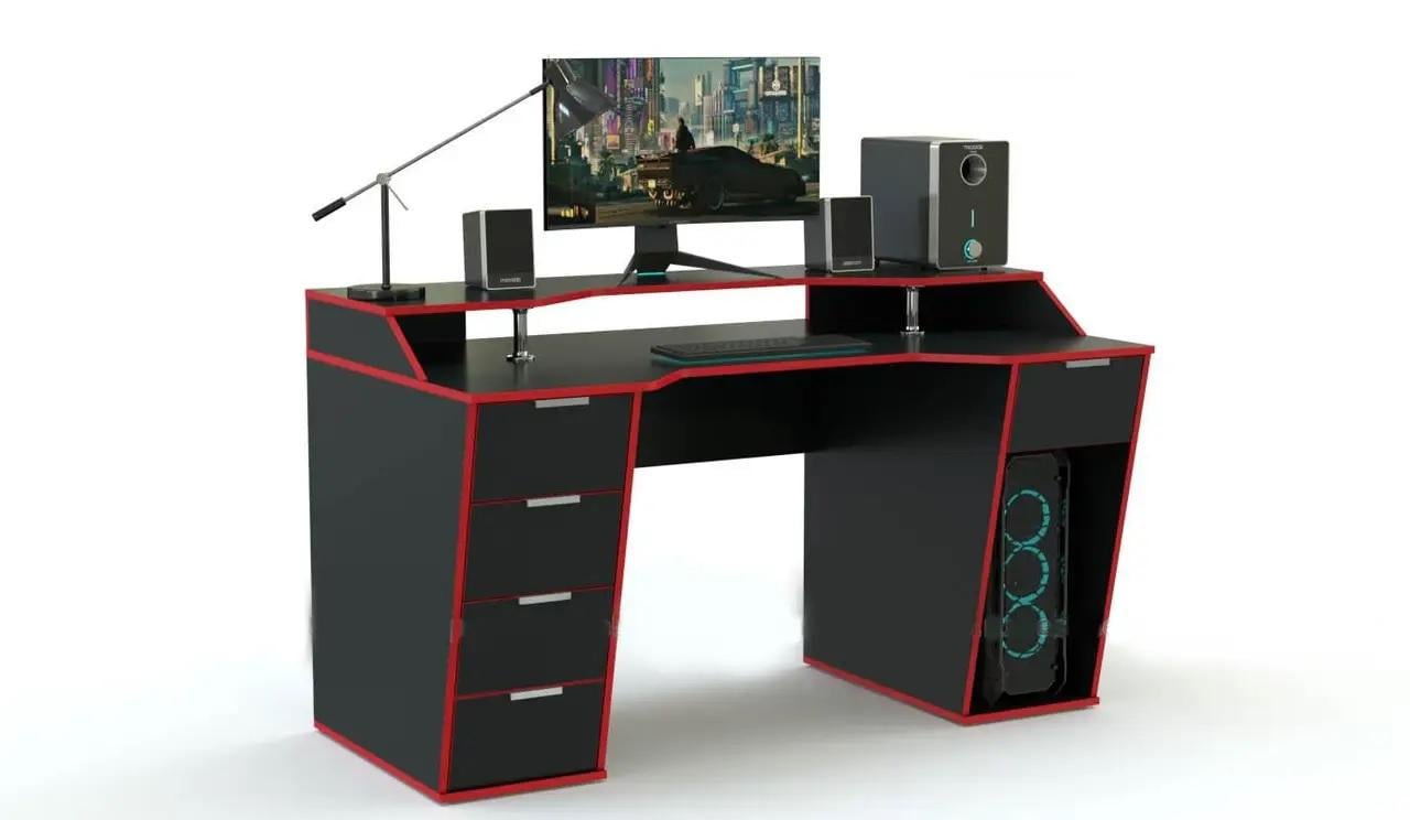 Геймерский стол COMFORT X1600 с надстройкой и ящиками 160х90х95 см Черный с красным