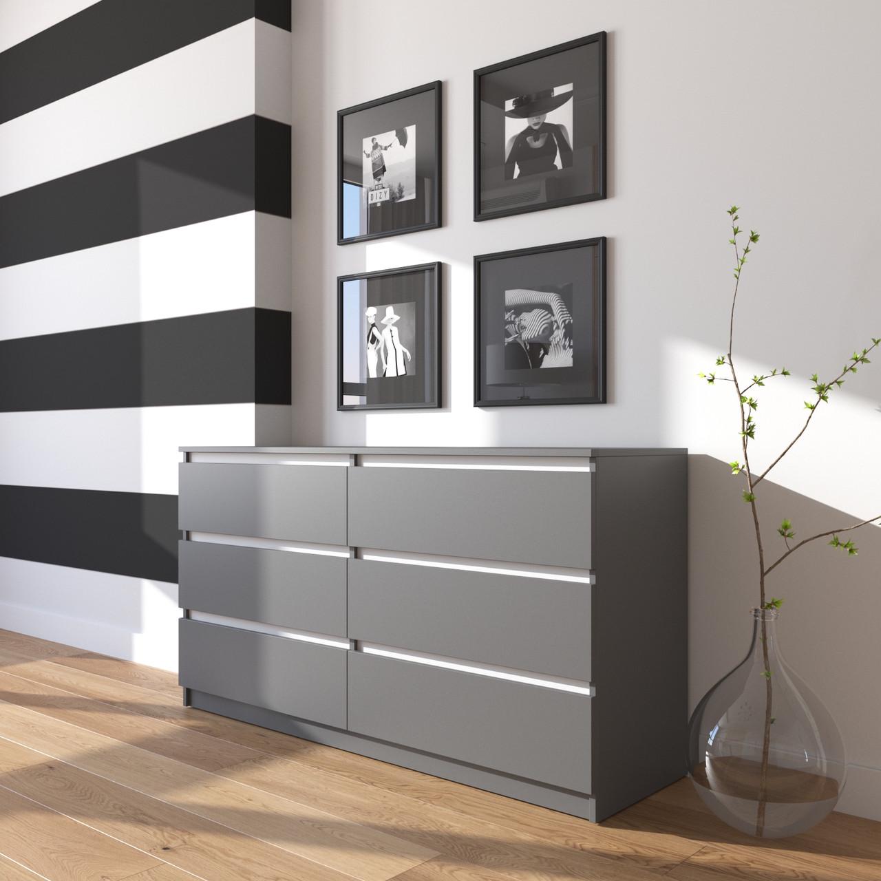 Комод з шухлядами Вайс R-7 140х40х75 см Антрацит/Білі планки (30401332) Комод з шухлядами Вайс R-7 140х40х75 см Антрацит/Білі планки (30401332)