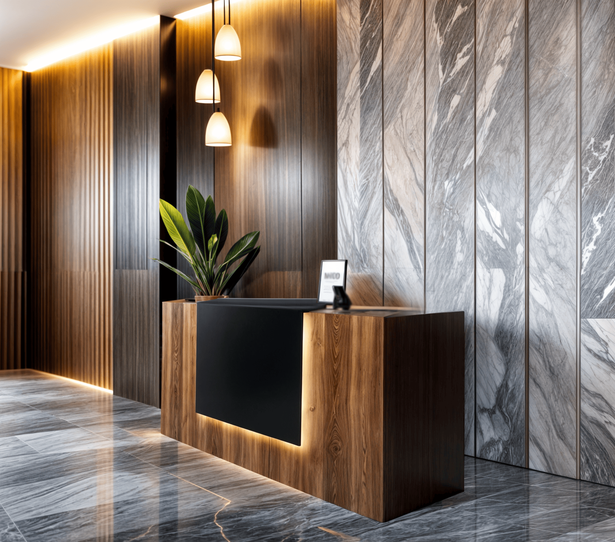 Стойка администратора Tobi Sho Ресепшн/1 для офиса/салона с подсветкой и ящиками/1800х800х1000 мм Фаервуд/Черный Стойка администратора Tobi Sho Ресепшн/1 для офиса/салона с подсветкой и ящиками/1800х800х1000 мм Фаервуд/Черный