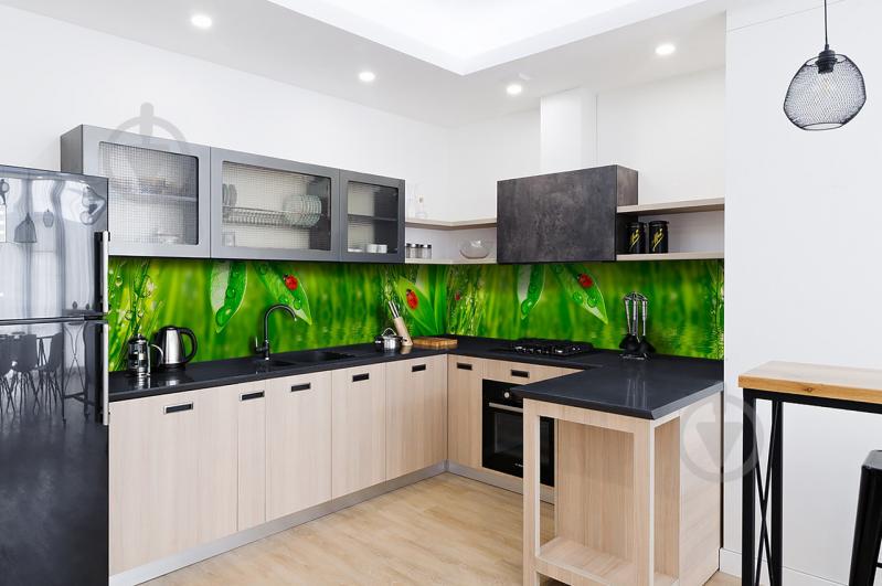 Скинали на кухню Zatarga «Трава и Божьи коровки» 600х3000 мм виниловая 3Д наклейка кухонный фартук Z180353/2