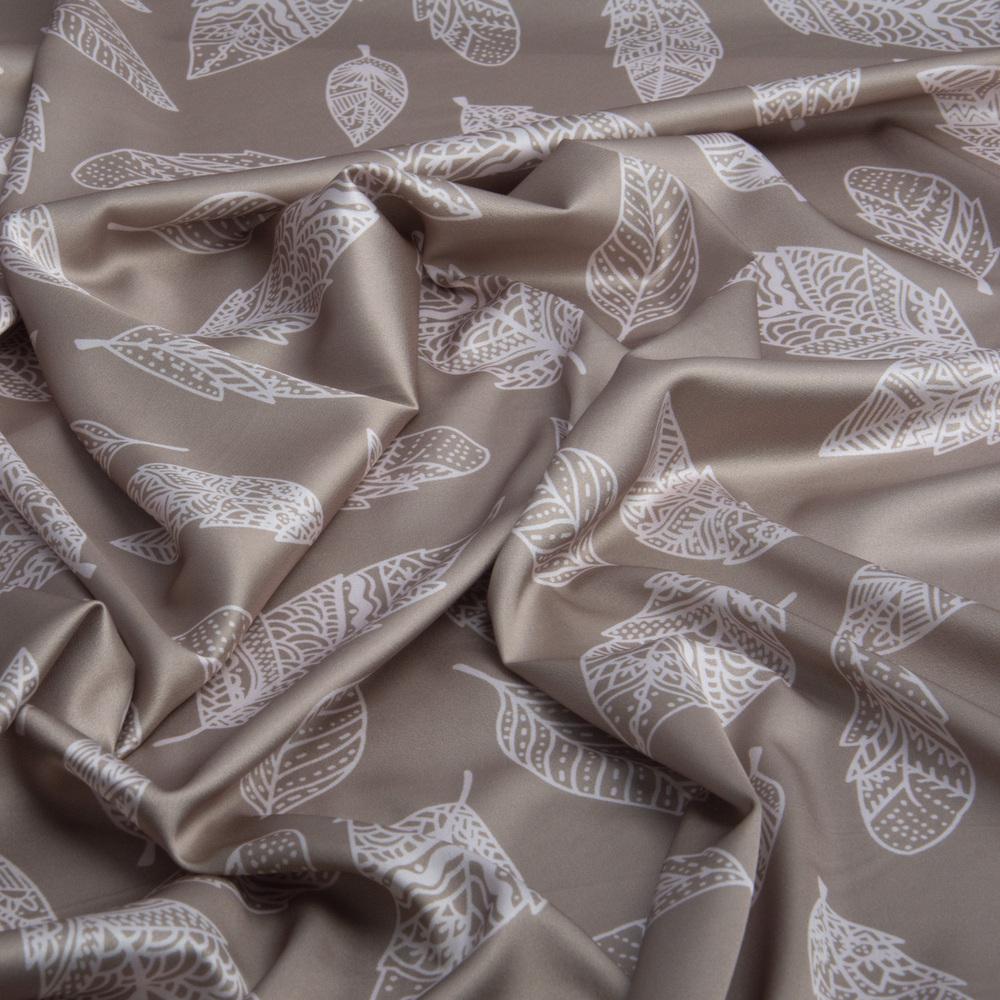 Ткань плательная атлас шелк листок беж