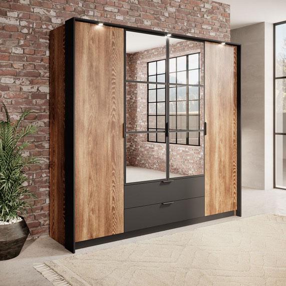 Шкаф для одежды Perfect Home Milton 4D2S/220 4-дверный с зеркалом Каштан/Антрацит (PFH-091085)