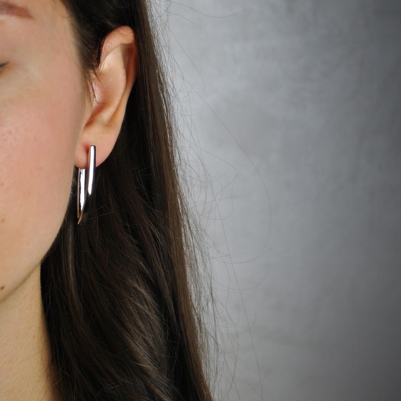 Сережки довгі скоби медична сталь родій (x087-1) - фото 2