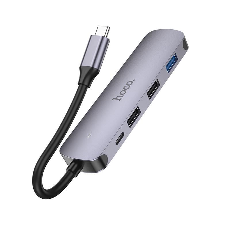 USB-хаб Hoco HB27 Type-C multi-function converter HDTV+USB3.0+USB2.0х2+PD Metal Gray (6931474769329)