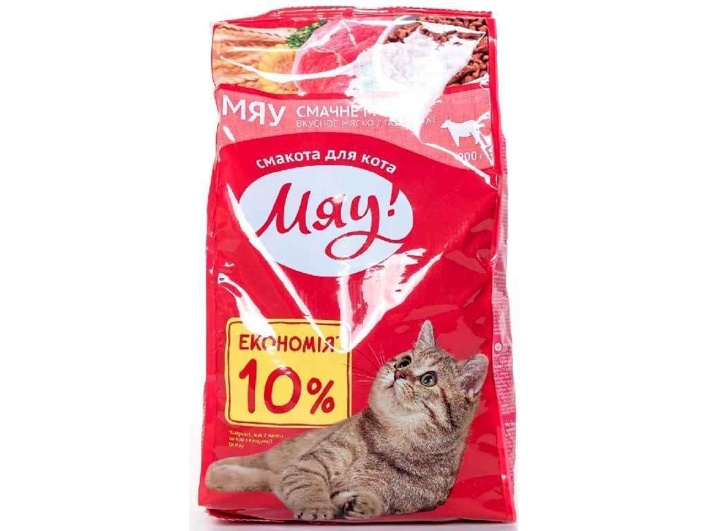 Корм для кошек Мяу для взрослых полнорационный с мясом 900 г (560739)