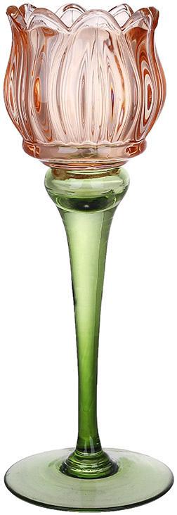 Подсвечник стеклянный Тюльпан 8х22 см Оранжевый