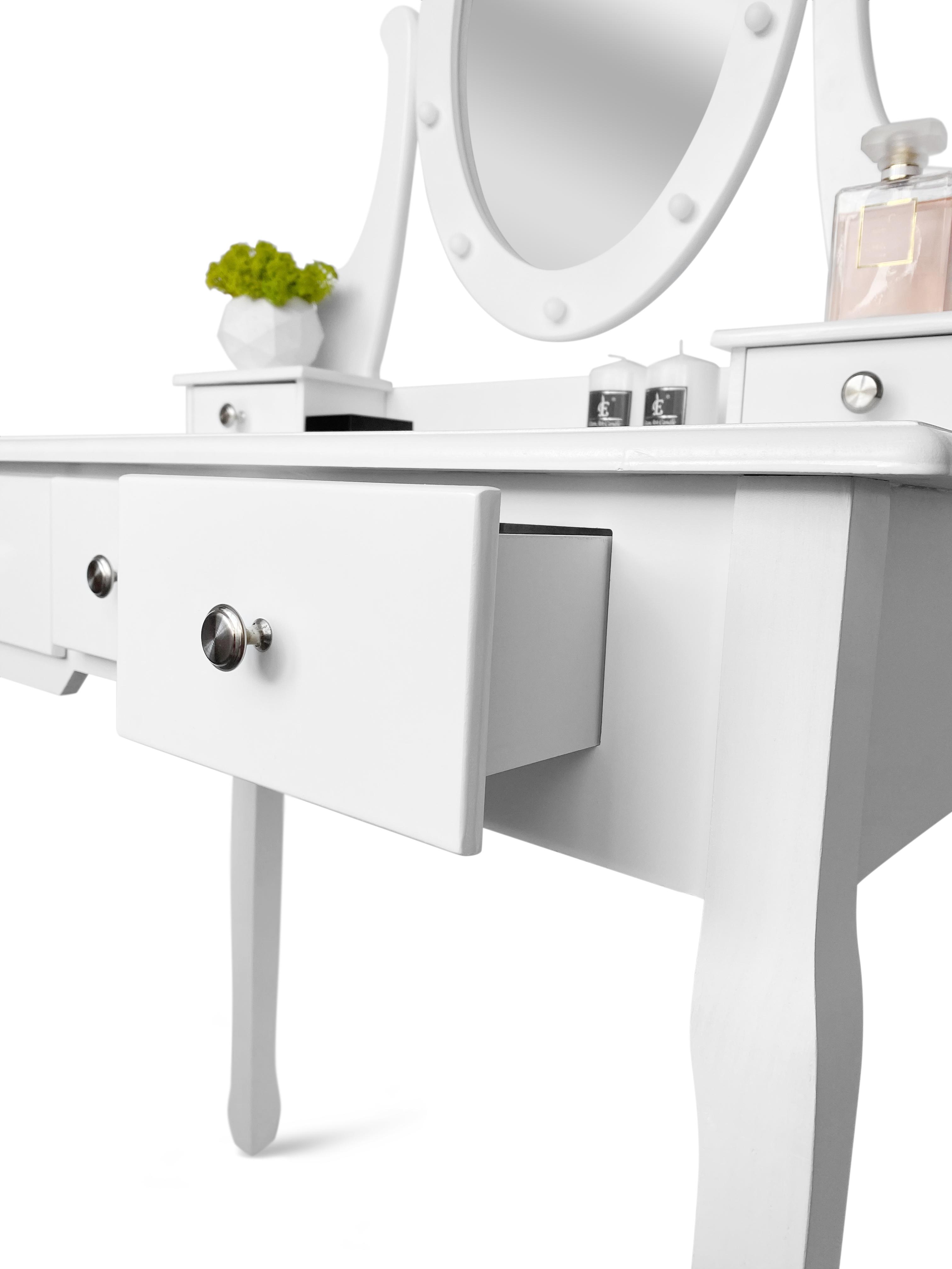 Туалетний столик з дзеркалом Homart Denver з підсвіткою та табуретом Білий (9361) - фото 6 Туалетний столик з дзеркалом Homart Denver з підсвіткою та табуретом Білий (9361) - фото 6