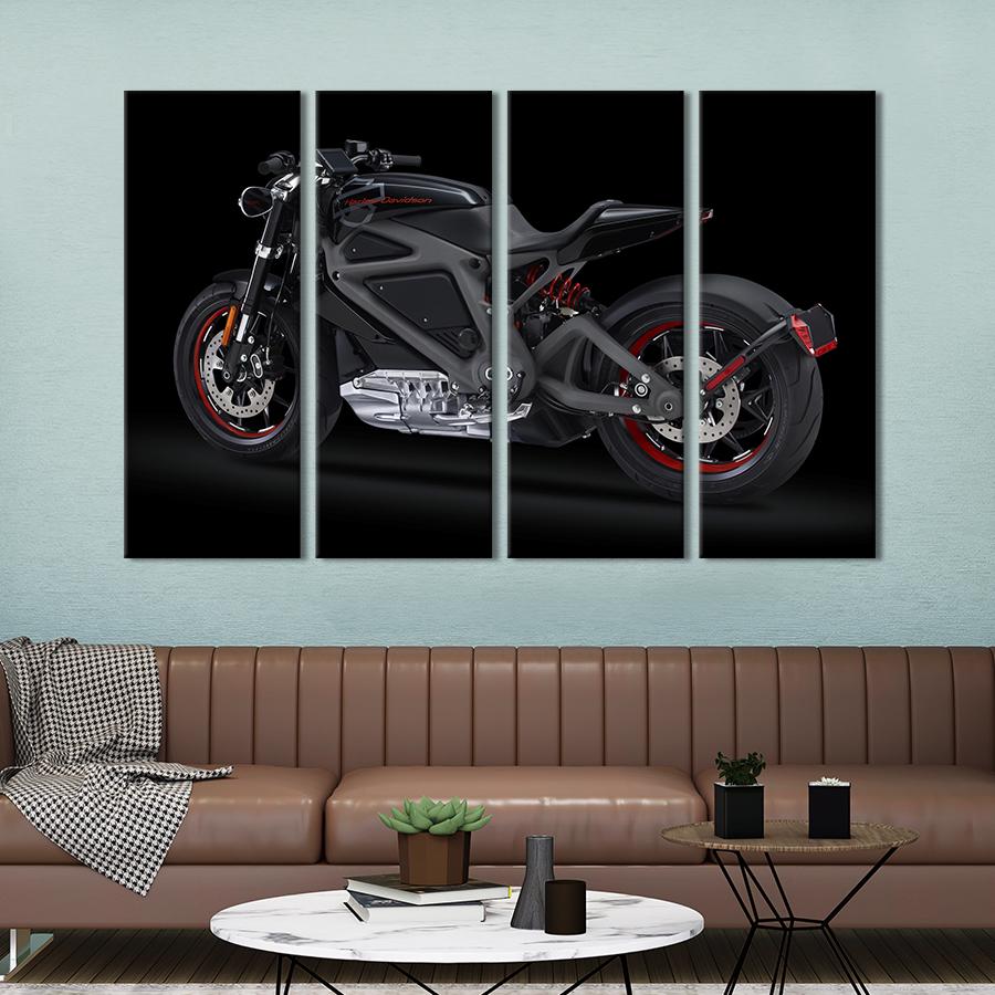 Картина на холсте Роскошный чёрный мотоцикл Harley-Davidson 89x53 см (1328-41)
