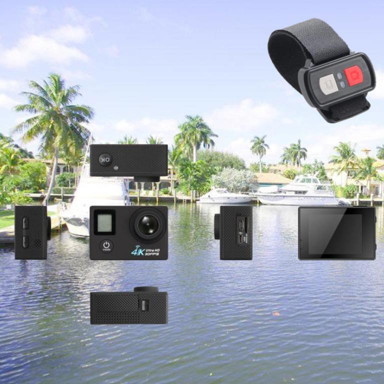 Экшн камера Action Camera A100 Wi-Fi 4K с аквабоксом и набором креплений два экрана Черный + Пульт - фото 19 Экшн камера Action Camera A100 Wi-Fi 4K с аквабоксом и набором креплений два экрана Черный + Пульт - фото 19