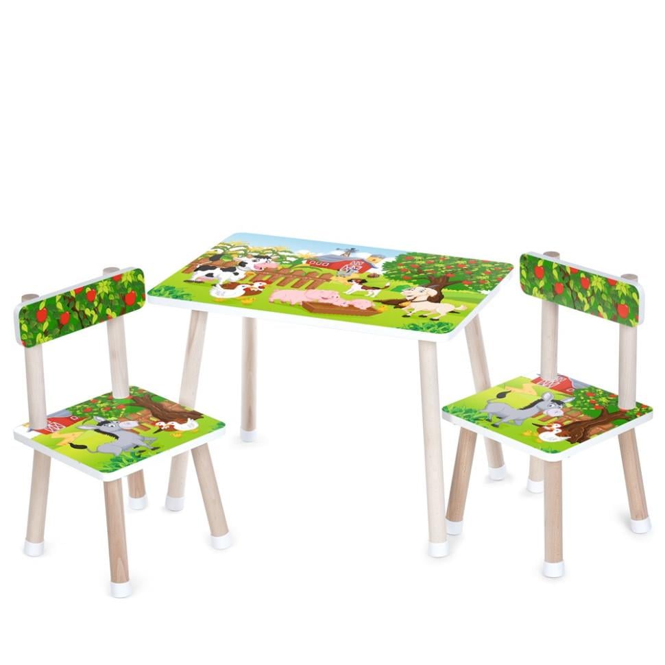 Детский стол с двумя стульями Bambi комбинированный 60х40х44,5 см Зеленый (KL-154-R-73)