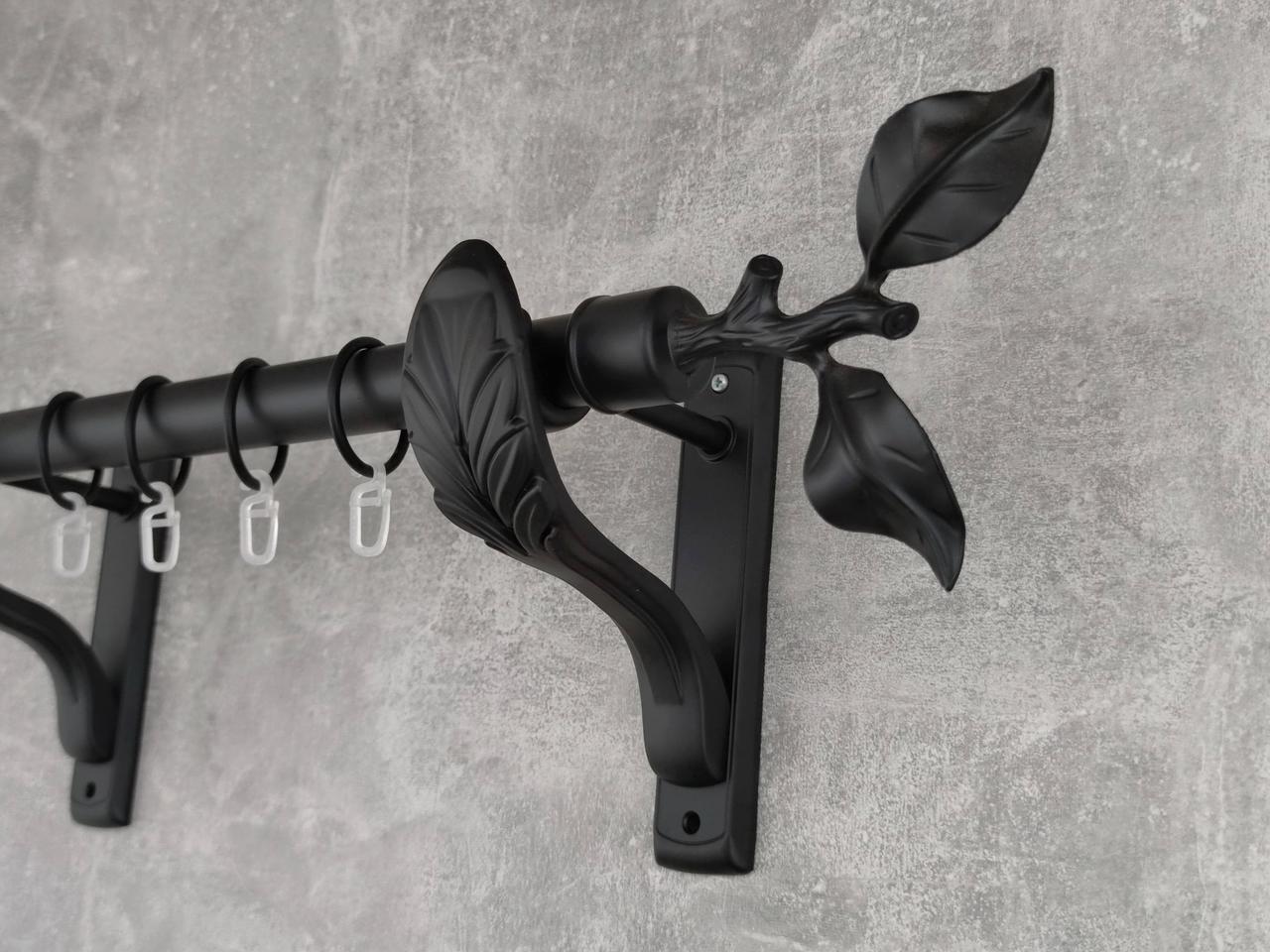 Карниз MStyle металлический для штор однорядный Листок Розы 25 мм гладкий 160 см Черный (5020105)