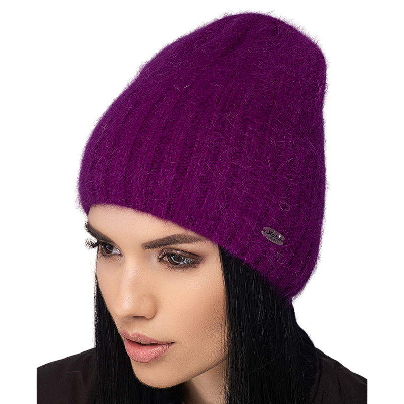 Шапка женская Leks Богема ангоровая на флисе OS Баклажановый (121005)