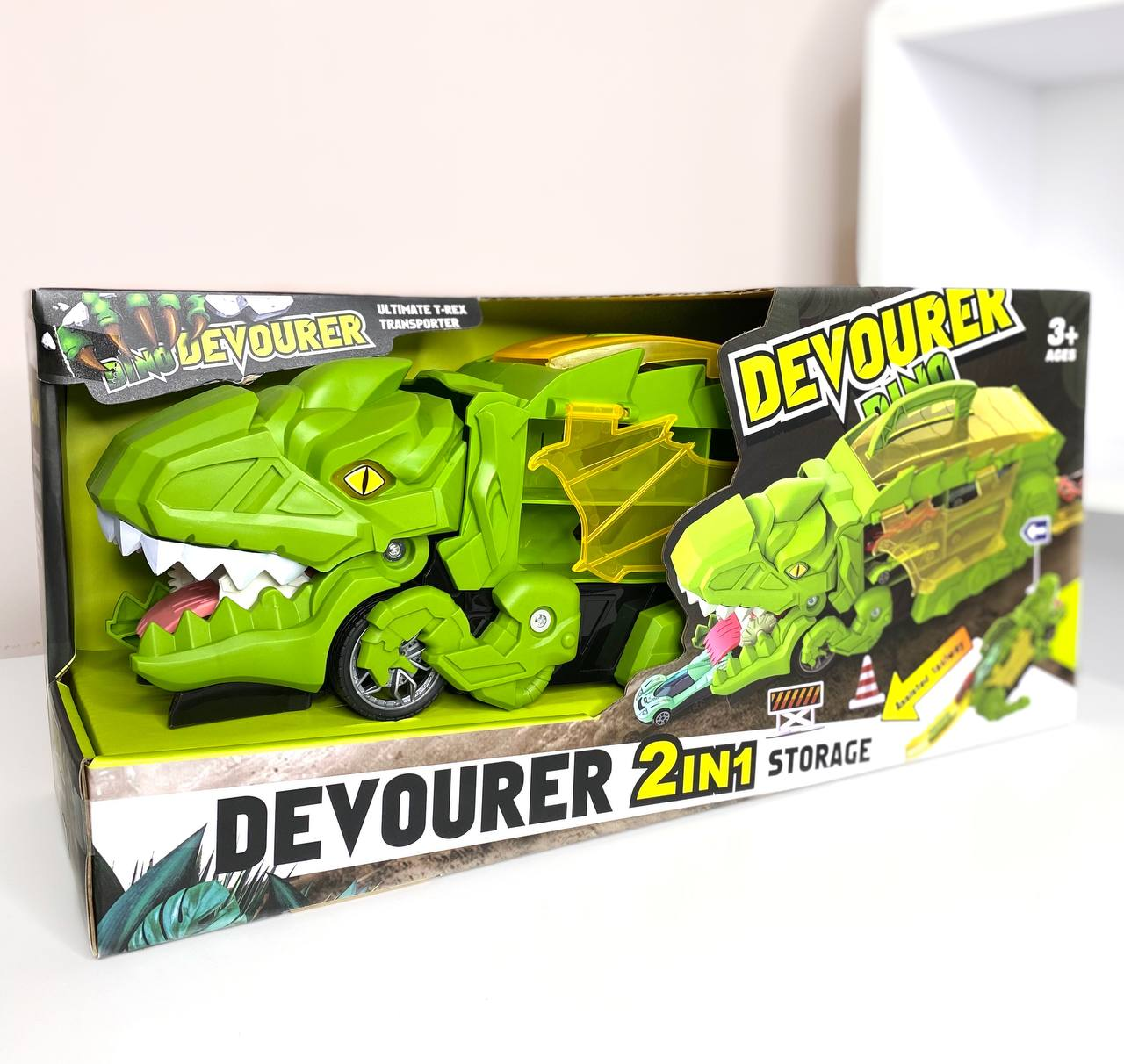 Мега трансформер Діно YM333-2 2в1 трейлер-автовоз з 3 машинками та бар'єрними аксесуарами для гри Зелений (2373698223) - фото 10 Мега трансформер Діно YM333-2 2в1 трейлер-автовоз з 3 машинками та бар'єрними аксесуарами для гри Зелений (2373698223) - фото 10