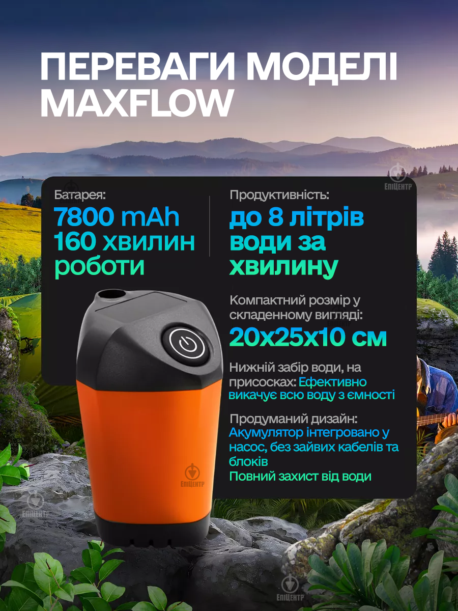 Душ с насосом на аккумуляторе MaxFlow 7800 mAh походный (700067) - фото 7