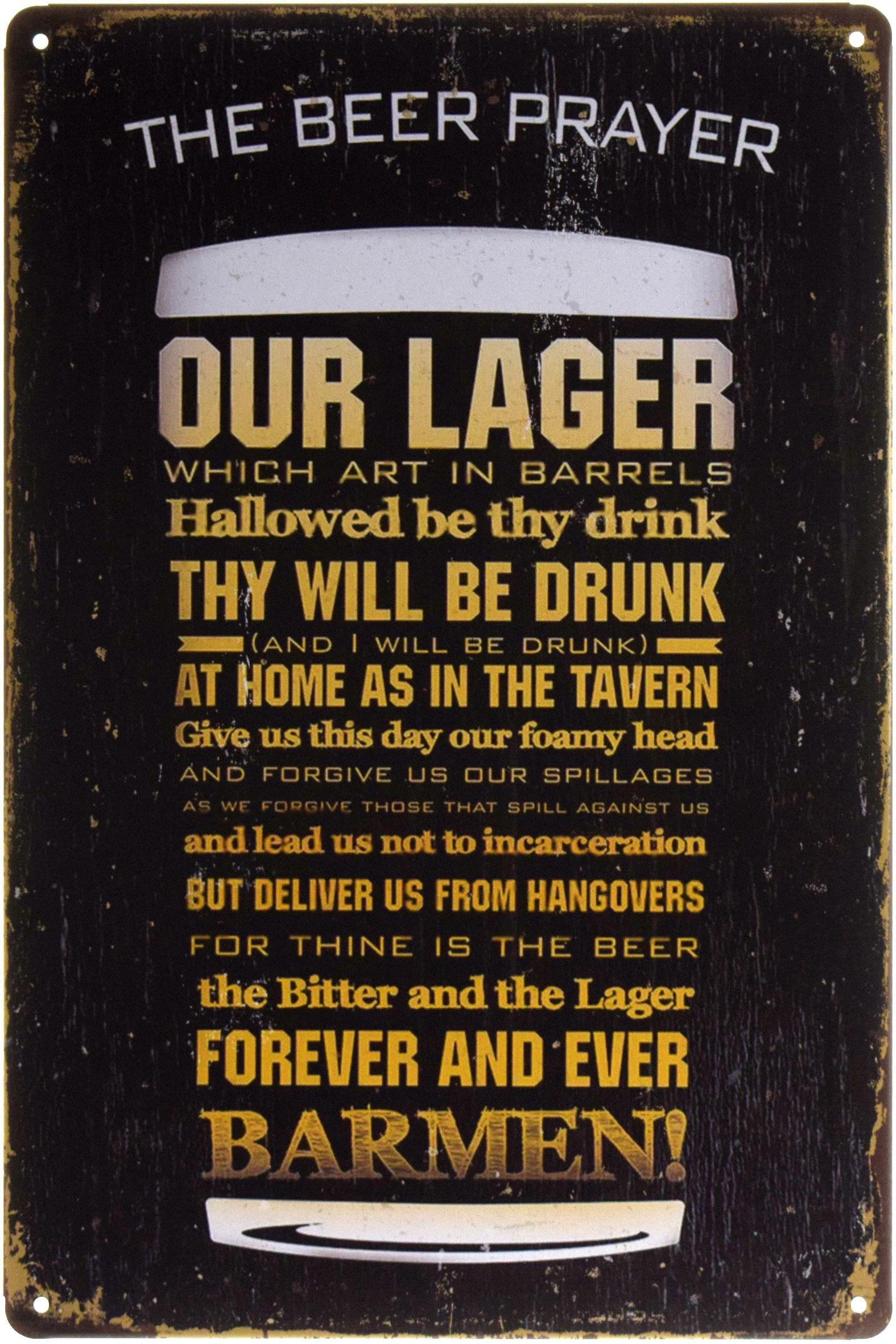 Табличка металлическая Пивная Молитва/The Beer Prayer 20x30 см