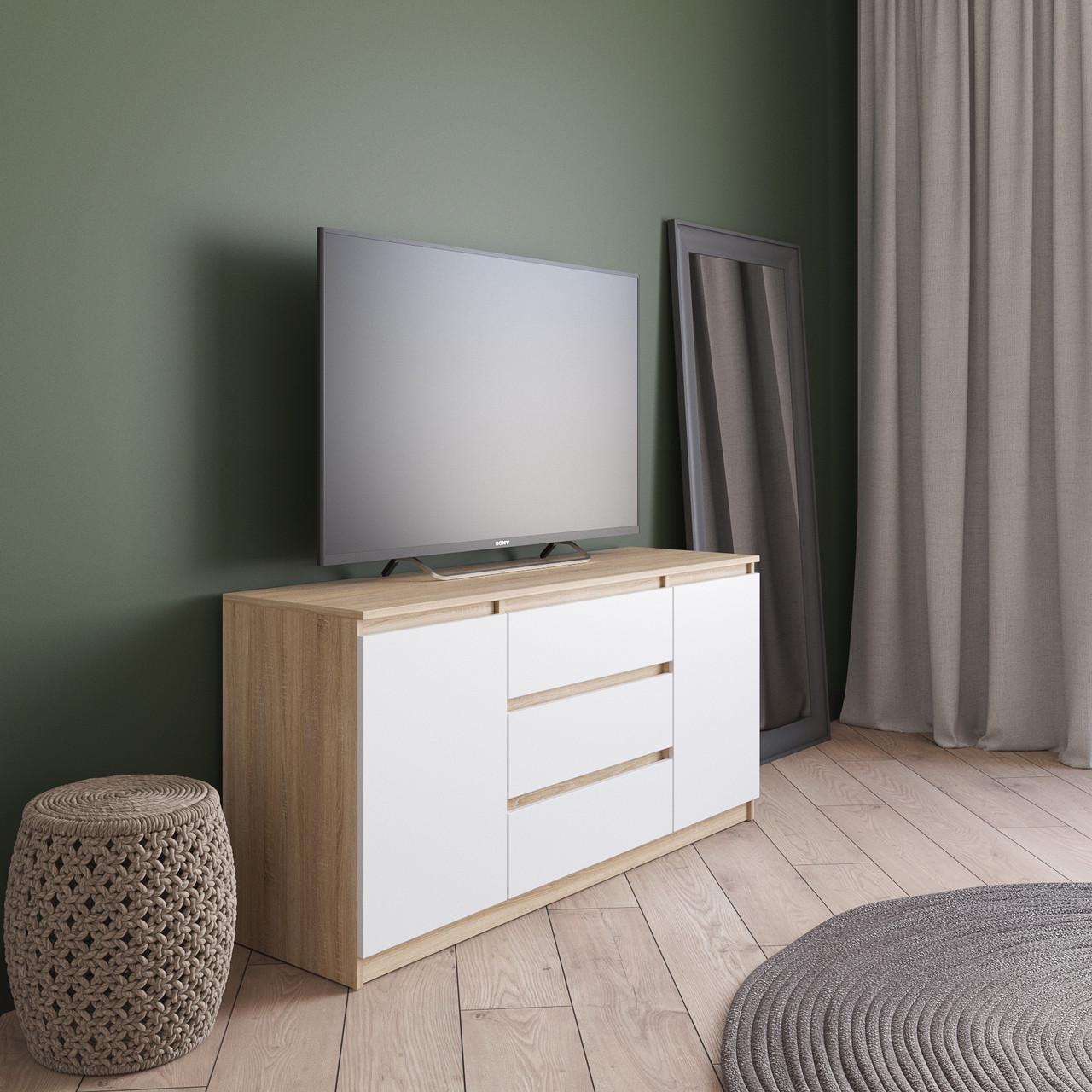 Комод під телевізор Вайс R-15 140х40х75 см Дуб Сонома/Білий фасад (30414538) - фото 1 Комод під телевізор Вайс R-15 140х40х75 см Дуб Сонома/Білий фасад (30414538) - фото 1