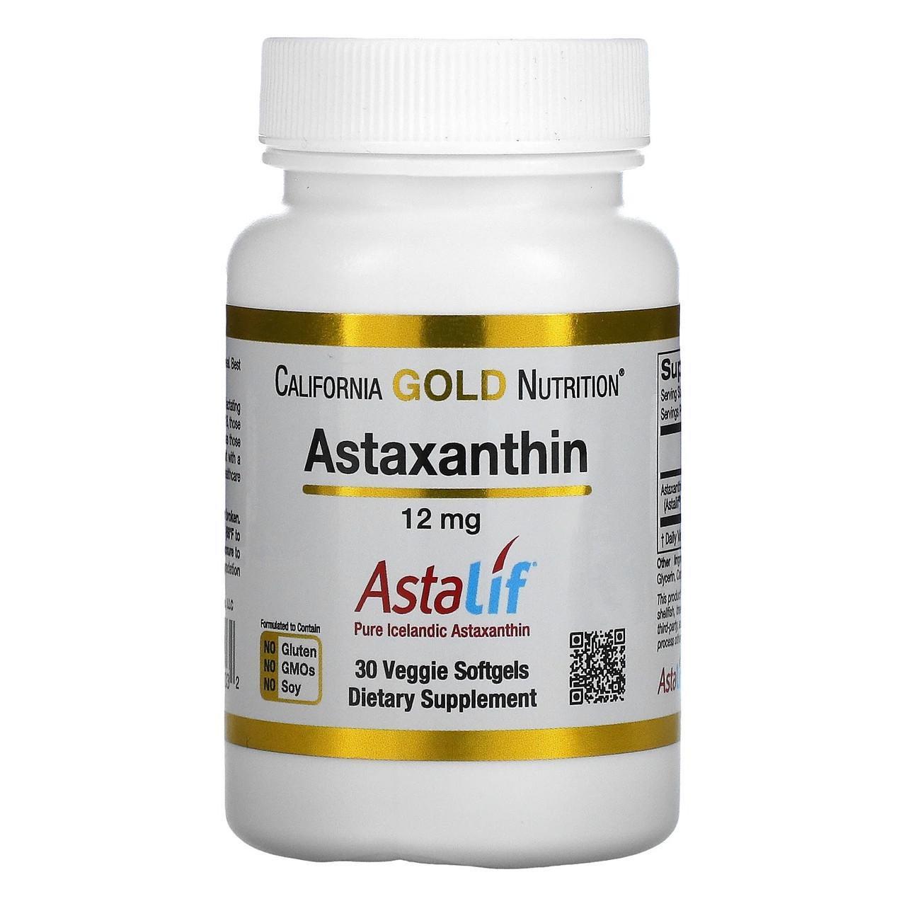 Астаксантин California Gold Nutrition Astaxanthin 12 мг 30 растительных мягких таблеток