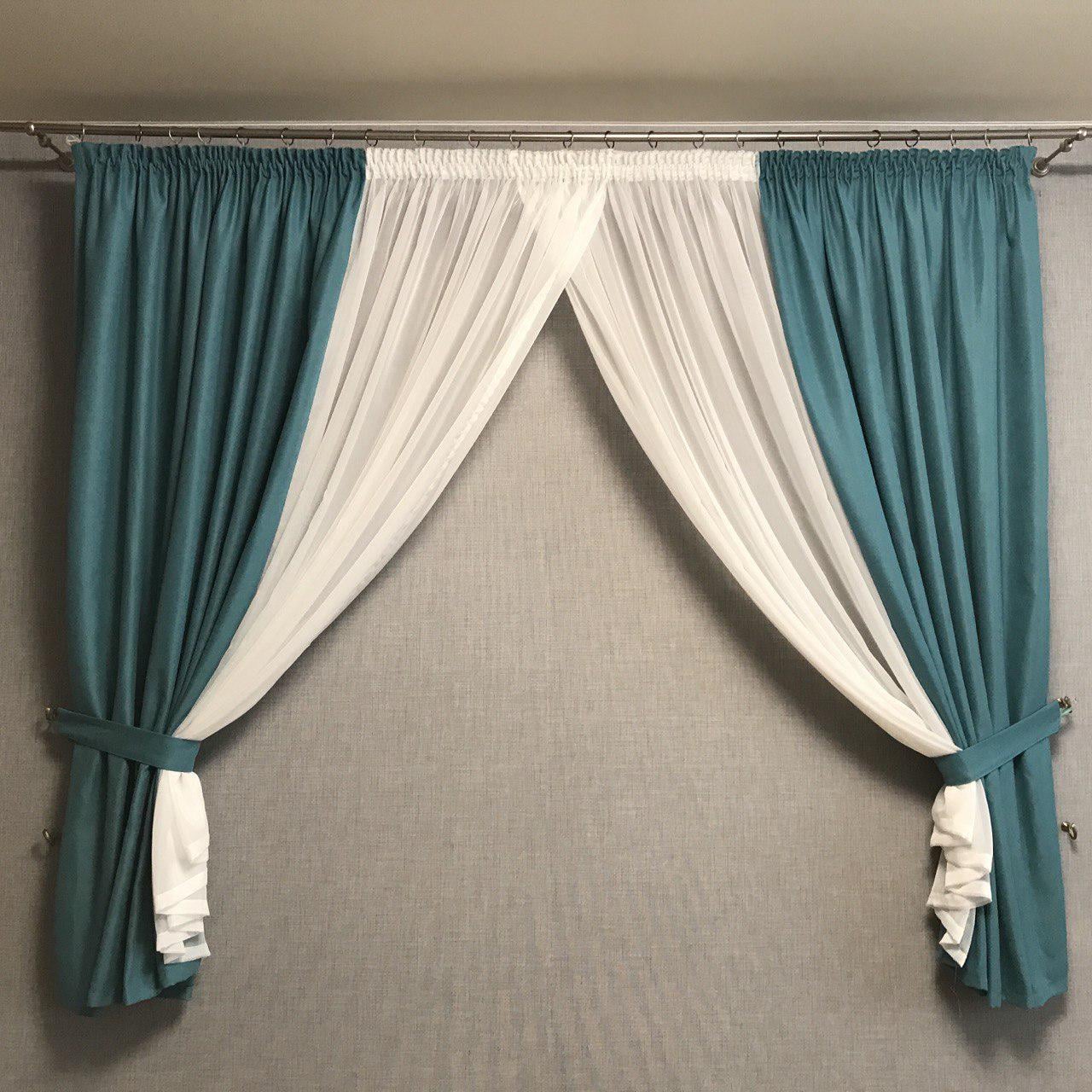 Занавеска из микровелюра с шифоном ALBO 400x180 см Бирюзовый (KU-PK-100)