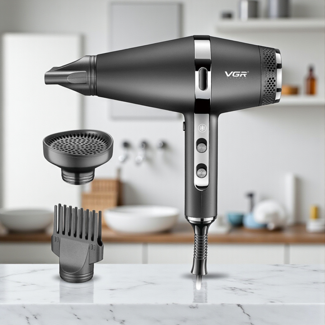 Фен з дифузором та концентратором VGR V-451 з холодним повітрям та іонізацією 3 насадки 2000 Вт Чорний (HPV451) - фото 4