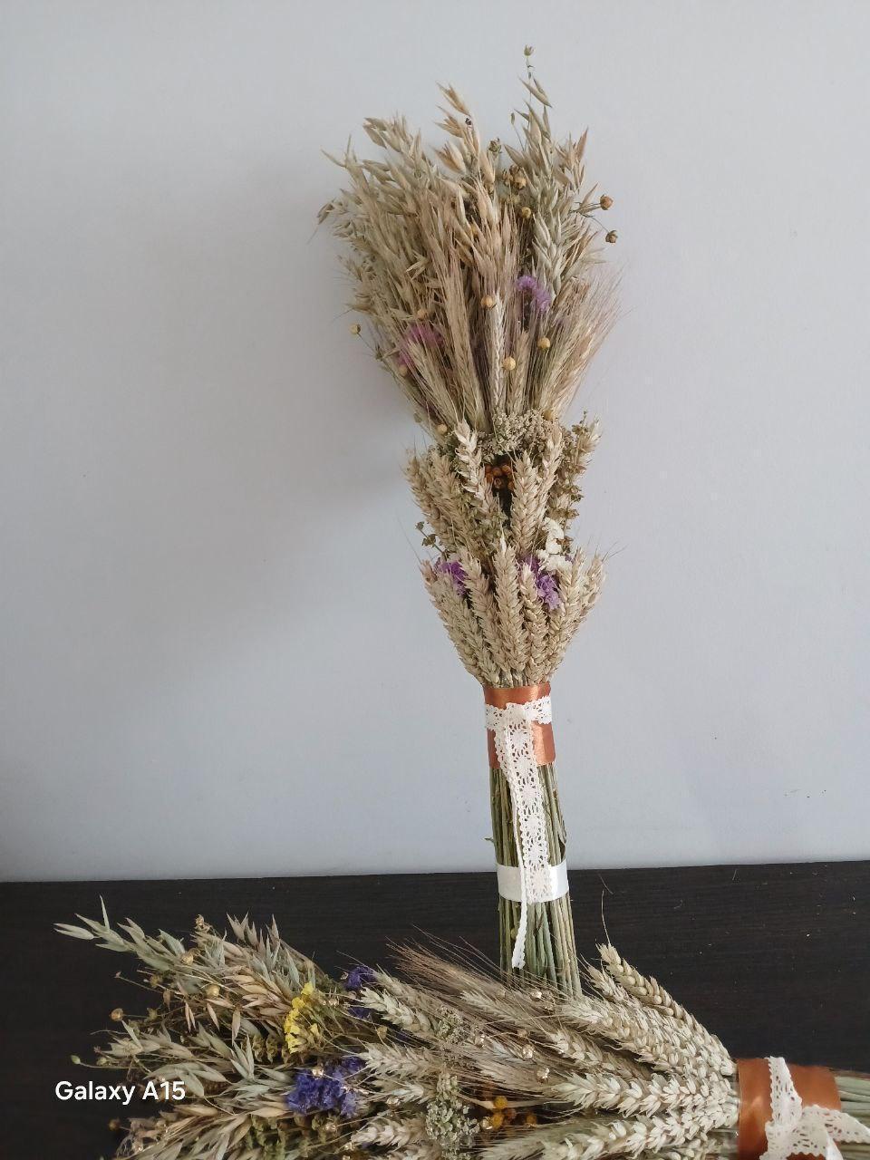 Дидух рождественский из колосья пшеницы/льна и овса 50-55 см с белой лентой (2822719487) - фото 3 Дидух рождественский из колосья пшеницы/льна и овса 50-55 см с белой лентой (2822719487) - фото 3