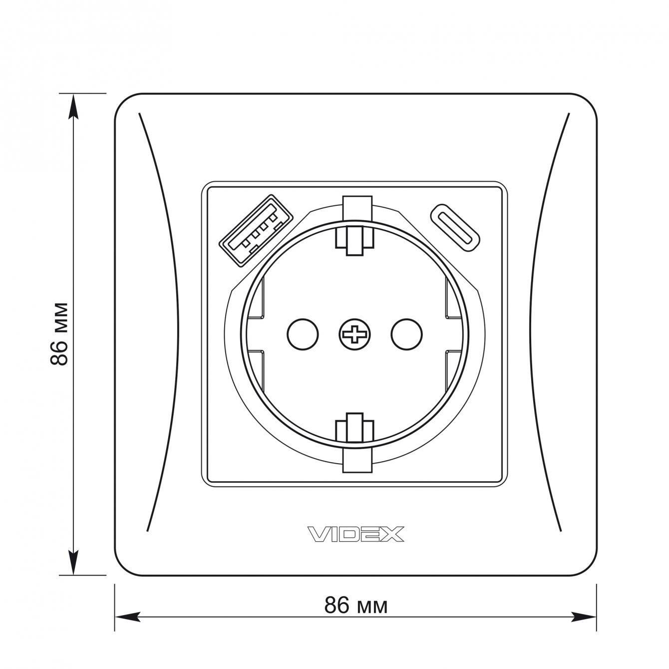 Розетка Videx Binera VF-BNSK1GUC-W одинарна із заземленням з USB+USB-C біла (15379972) - фото 5