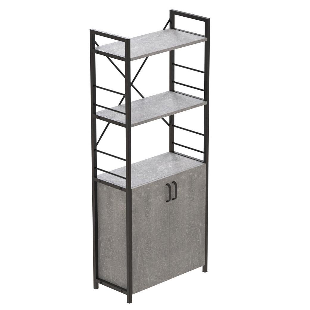Этажерка Ferrum-decor 3/60 Коннект с тумбой 144x60x28 см Черный/Бетон (FRD-104448)