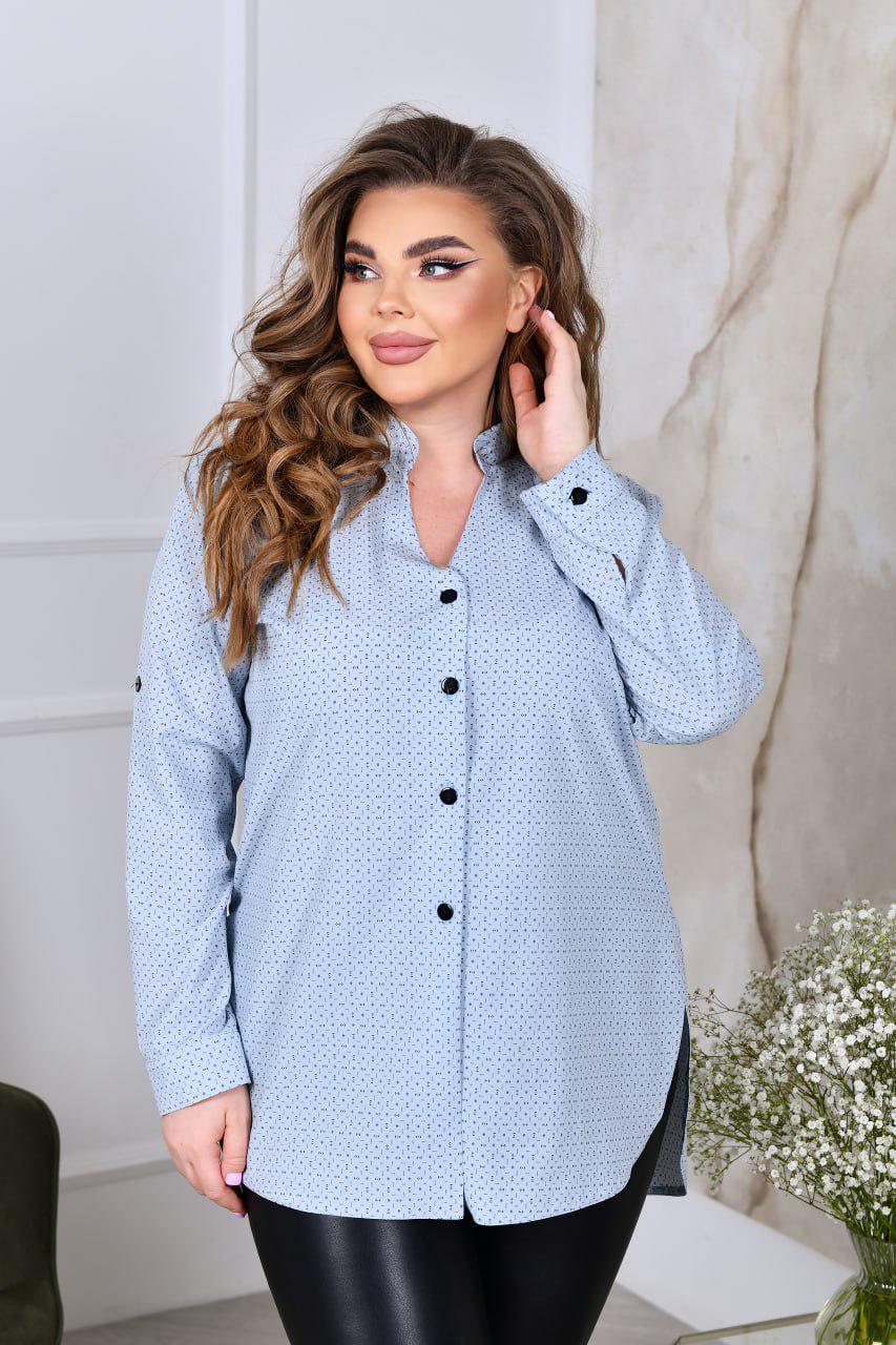 Блузка прямий силует з довгим рукавом на манжеті р. 52-54 Блакитний (3628) - фото 3 Блузка прямий силует з довгим рукавом на манжеті р. 52-54 Блакитний (3628) - фото 3