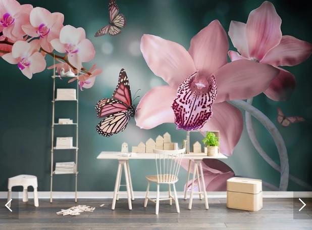 Фотообои 3D флизелиновые цветочные для спальни/зала/кухни Нежные орхидеи
